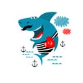 Print.Vector illustration of cartoon shark. poster for children. L