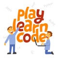 A children coding theme isolated text with the programming languages and boys children coding Royalty Free Stock Photo