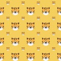 Vector seamless pattern with cute tigers on the yellow background.