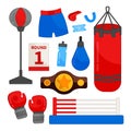 Vector set of boxing equipment. Royalty Free Stock Photo