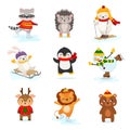 Vector set of cute winter characters. Royalty Free Stock Photo