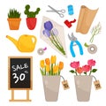 Vector set of florist equipment. Royalty Free Stock Photo