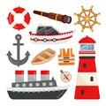 Vector set of icons on the marine theme.