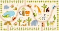 Print. Vector tropical maze with animals in safari park.