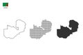 3 versions of Zambia map city vector by thin black outline simplicity style, Black dot style and Dark shadow style.
