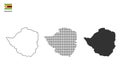 3 versions of Zimbabwe map city vector by thin black outline simplicity style, Black dot style and Dark shadow style.
