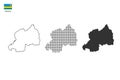 3 versions of Rwanda map city vector by thin black outline simplicity style, Black dot style and Dark shadow style.