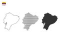 3 versions of Ecuador map city vector by thin black outline simplicity style, Black dot style and Dark shadow style. Royalty Free Stock Photo
