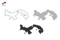 3 versions of Panama map city vector by thin black outline simplicity style, Black dot style and Dark shadow style.