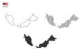 3 versions of Malaysia map city vector by thin black outline simplicity style, Black dot style and Dark shadow style.