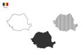 3 versions of Romania map city vector by thin black outline simplicity style, Black dot style and Dark shadow style. Royalty Free Stock Photo