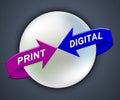 Print Vs Digital Words Showing Published Brochure Versus Digital Version - 3d Illustration