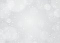 Winter bokeh light and falling snow gray background design. Abstrat festive background card, vector