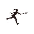 woman athlete swing her tennis racket silhouette - tennis cartoon athlete silhouette Royalty Free Stock Photo