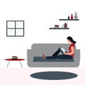 A woman reading a book at home - flat illustrations