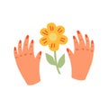 Print of Women`s Hands and Flower In Scandinavian style. Hand Drawn is a Simple minimalist Vector Illustration Royalty Free Stock Photo