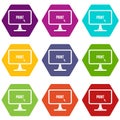 Print word on a computer monitor icon set color hexahedron