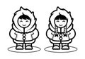 Young Eskimo Cute Couple Illustration in Cartoon Style. Arctic people living in north pole flat design.