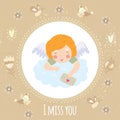 PrintA little cute angel on a cloud with a letter of love in her hands. Royalty Free Stock Photo