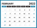 February 2022 Calendar Printable, Calendar 2022, planner design, Desk calendar template, Wall calendar, organizer office, Simple