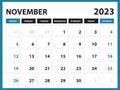 November 2023 Calendar Printable, Calendar 2023 template, planner design, Desk calendar 2023 template, Wall calendar, organizer