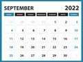 September 2022 Calendar Printable, Calendar 2022, planner design, Desk calendar template, Wall calendar, organizer office, Simple