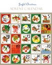 Printable Christmas Advent calendar with Robin Birds
