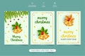 Printable Christmas greeting card vector with jingle bells and red berries. Xmas gift card template and holiday wish card design Royalty Free Stock Photo