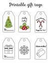 Printable Christmas and New year gift tags. Winter holidays greetings and decorations for scrapbook and presents
