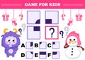 Printable christmas themed game for kids with yeti character with snowman trying to find answer for iq test