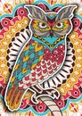 Printable coloring book page for adults - owl design, activity to older children and relax adult. vector with Islam