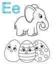 Printable coloring page for kindergarten and preschool. Card for study English. Vector coloring book alphabet. Letter E. elephant Royalty Free Stock Photo