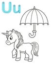 Printable coloring page for kindergarten and preschool. Card for study English. Vector coloring book alphabet. Letter U. umbrella Royalty Free Stock Photo