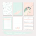 Printable cute set of filler cards with flowers, unicorn