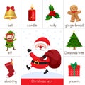 Printable flash card for Christmas set and Santa Claus Royalty Free Stock Photo