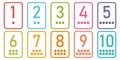 Printable flashcard collection for numbers from 1 to 10 with dots for preschool