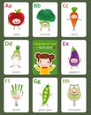 Printable flashcard English alphabet from A to H with fruits and