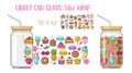 Printable Full wrap for libby class can. A pattern with with kawaii fruits and sweets Royalty Free Stock Photo