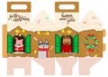 Printable gift gingerbread house with happy dogs. New Year Decor