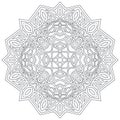 Printable mandala art. Abstraction black and white background. Template for textile. Linear mandala pattern. Colouring book page