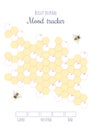 Printable mood tracker with colored and numbered honeycombs. Bullet journal ready to print page template.
