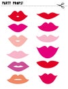 Printable Photo Booth Vector Props Set. Various Shapes and Colors Lips. DIY.