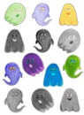 Printable Set of Hand Drawn Halloween Ghosts Sticker Pack.