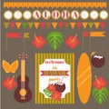 Printable set of hawaii party elements. Templates, labels, icons, flags and wraps