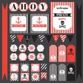 Printable set of vintage pirate party elements. Royalty Free Stock Photo