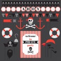Printable set of vintage pirate party elements. Royalty Free Stock Photo