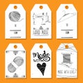 Printable tags in a retro style Hand-drawn. Sewing devices, devices for manufacturing, tailoring and textiles. Made with love.
