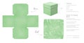 Printable template DIY party favor box for birthdays, baby showers. Gift green square box template for cute candies