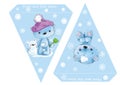 Printable template flags. Banner Baby Shower, Birthday, New Year or Christmas Party with baby bears and snowflakes