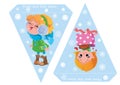 Printable template flags. Banner Baby Shower, Birthday, New Year or Christmas Party with cute girls and snowflakes